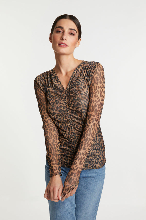 Leopard Print Cut Out Mesh Top